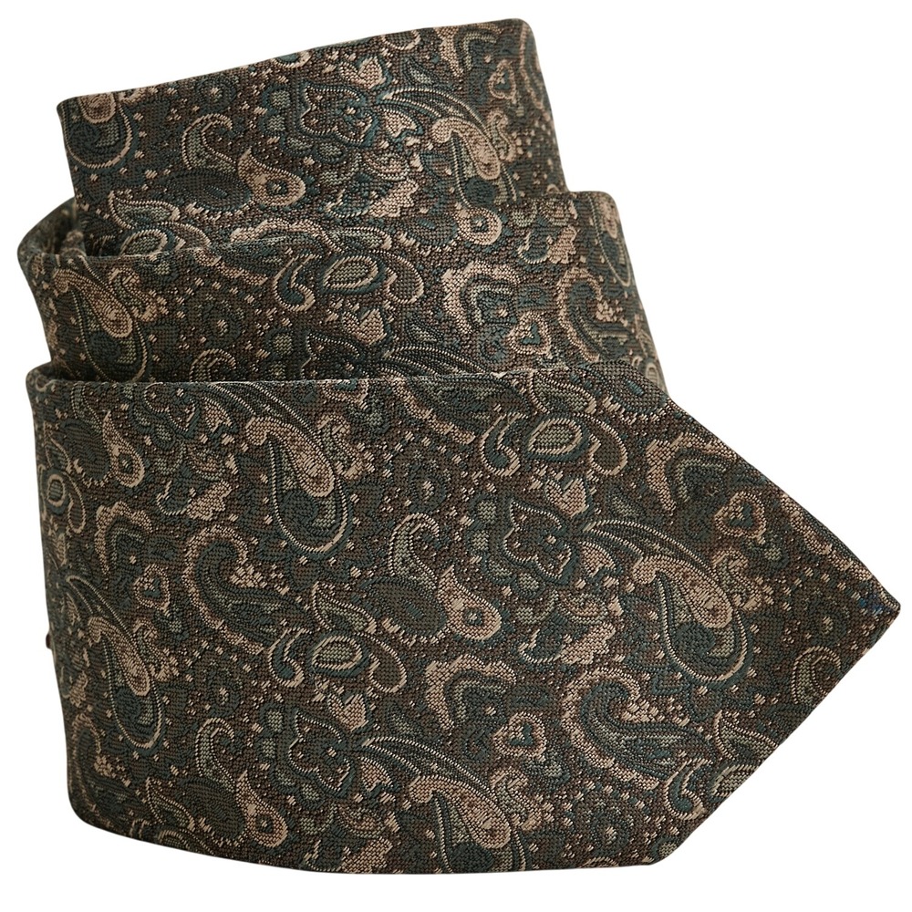Paco‎ Rabanne Men's Designer Necktie 1980s Paris  Brown Satin Brocade Paisley